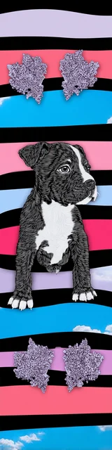 Free dog bookmark featuring a puppy against horizontal stripes